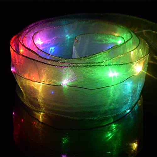 Fowod (2 Pack) 2M 20pcs Twinkle LED Ribbon String Lights Wire Fairy String Lights Decorate Colorful Rope Lights Powered by Battery for Seasonal/ Christmas Trees/ Holiday/ Wedding (cream)