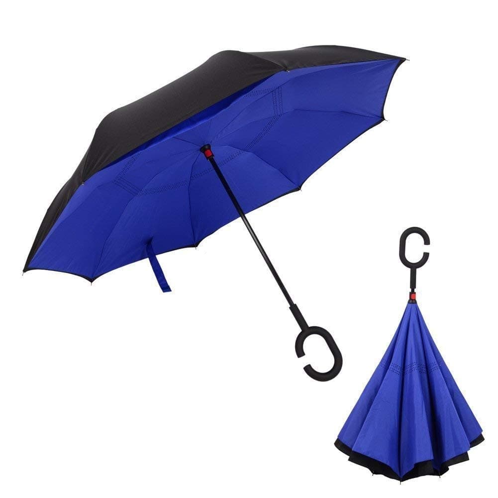SaiyamWindproof Double Layer Folding Inverted Umbrella, Self Stand Upside-Down Rain Protection Car Reverse Umbrellas with C-Shaped Handle (Multicolor)