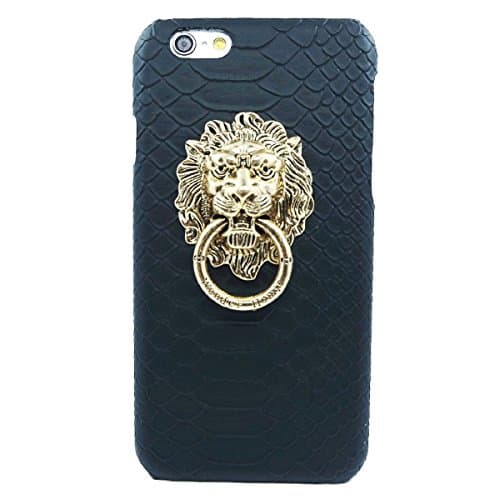 HMILY Fashionable iPhone Case Ultra Slim Snake Pattern Hard Shell Case Back Cover With Lion's Head Ring Stand For Apple 5.5inch iPhone 6Plus (Black)