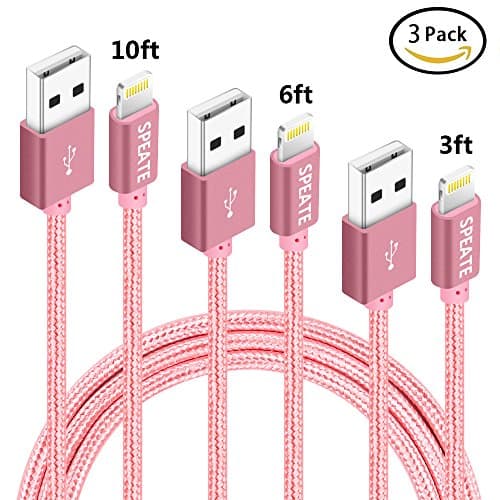 SPEATE Lightning Cable 3Pack 3FT 6FT 10FT Nylon Braided Fast Charger Cable Cord Compatible with iPhone 8/8 Plus/7/7 Plus/6/6 Plus/6s/6s Plus/5/5s/5c/SE/iPad/iPod and iOS Devices, Rose Gold