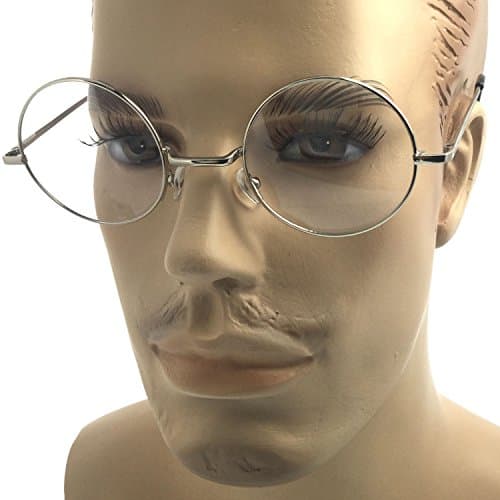 Black-Medium(1.8inch) Large Oversized Big Round Metal Frame Clear Lens Round Circle Eye Glasses Medium