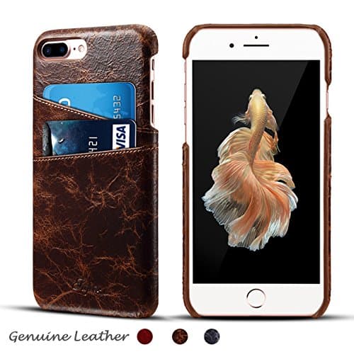 iPhone 7 Plus Case,[Genuine Leather][2 Card Slots][Business Style] CASEOWL Luxury Vintage Soft Leather Slim Case Back Cover for iPhone 7 Plus-5.5 inch Display(Brown)
