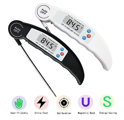 Meat Thermometer, BESTWYA Fast Read Accurate Energy Saving Foldable Cooking Thermometer with Large LCD Screen, Auto On &amp; Off for Christmas Turkey BBQ Grill Baking Smoker Milk Bathing (Black&amp;White)