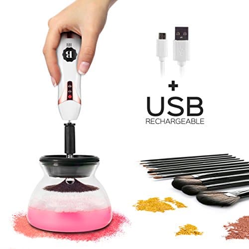 BIBI USB CHARGING Makeup Brush Cleaner and Dryer Machine, Clean in Seconds and Dry with 8 Rubber Holders, 2 Adjustable Speed