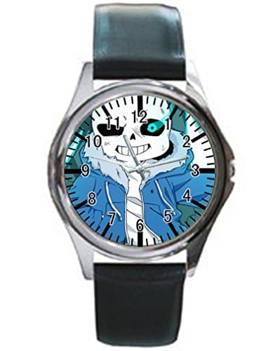 Dude Custom Undertale sam Men's Black leather watch round black Perfect Gift for men and women