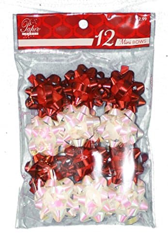 Paper Images Medium Elegant Self-Stick Bow 12 Pack (Red/White, Mini)