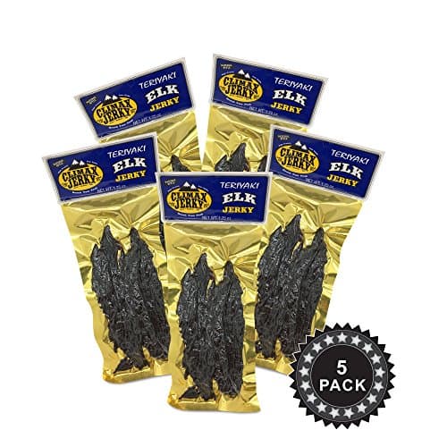 BEST Premium Natural Style Kippered Cut Thick Strips 1.75 OZ. Elk Jerky - No Preservatives - High Protein - Low Carbs - Buy Multiple Packs & Save! (Elk Teriyaki, Teriyaki 5 Pack)
