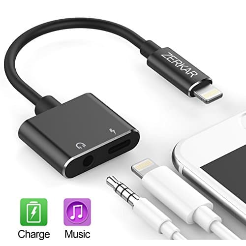 iPhone 7 Headphone Adapter iphone dongle 3.5mm Jack Metal Case Headphone Audio Adapter 2.4A Quick Charge Earphones Splitter - compatible with IOS 11 (No Calling Feature or Data Transfer Ability)ZERKAR
