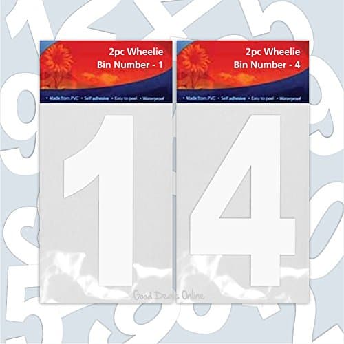 Plain White Wheelie Bin Self Adhesive Number's 0 - 20 Size 17cm - Ideal for Outdoor Wheelie Bins, Dustbins, Garbage Easy to apply and remove - 2 of each number in every pack. (No.14)