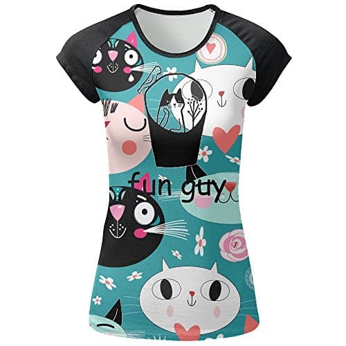 Women's Fun Guy Short Sleeves Crew Neck Soft Full Printed Raglan T Shirt Tops Blouse