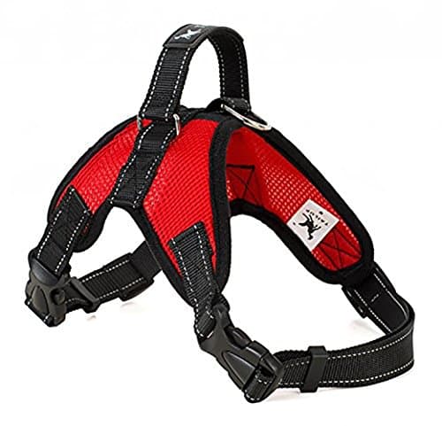 Dog Harness Vest No Pull, Vfine Adjustable Heavy Duty Net Colth Breathable Reflective Pet Harnesses with Handle for Small Medium Large Dogs Walking Hiking Training Safety Control, M, Red