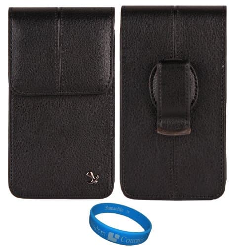 Black Textured Leather Protective Holster Carrying Case (Vertical) for LG Optimus 4X HD Smartphone + SumacLife TM Wisdom Courage Wristband