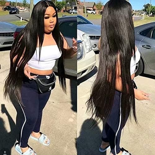 long length plucked wig Bundle With Closure wig unprocessing human hair inches straight lace front glueless wig with natural hairline (30-38 inches) for Black American