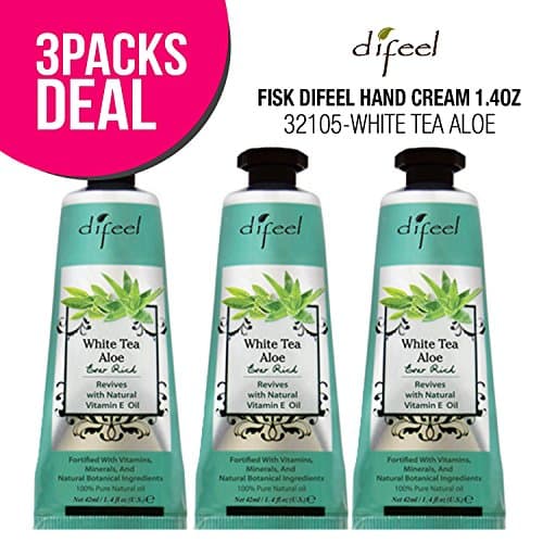 (3 PACK) Difeel Hand Cream 1.4oz (WHITE TEA ALOE) for Dry Hand Aging Hand, Moisturizing