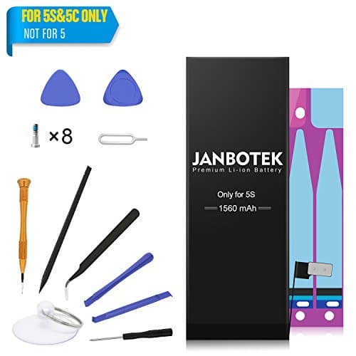 JANBOTEK Replacement Battery Compatible with iPhone 5S or 5C - Repair Kit with Tools, Adhesive Strips - New 1560 mAh 0 Cycle Battery - 24-Month Warranty