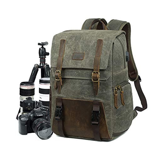 Camera Backpack DSLR Canvas Camera Bag Large Capacity Waterproof Anti-shock 15.6'' Laptop SLR Camera Travel Rucksack Professional Lens Organizer Green
