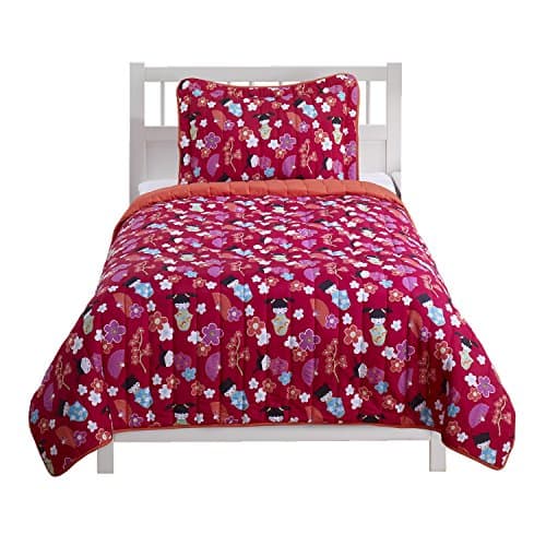 Beco Home Bedding Collection: 2 Piece Set (1 Quilted Comforter and 1 Pillow Sham), Japanese Dolls, Twin