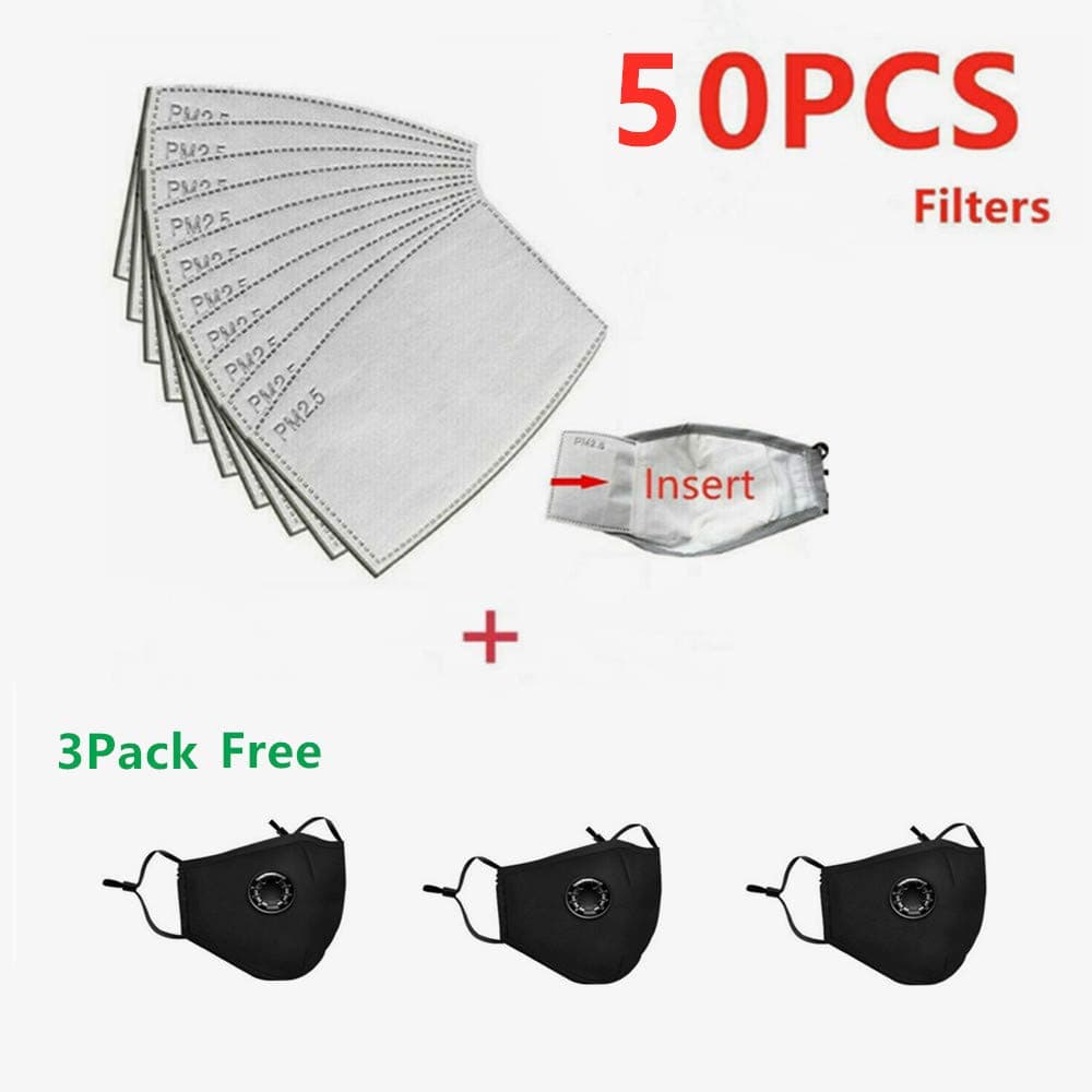 PM 2.5 Activated Carbon Filter, Anti Dust Filter Paper, Protective Filter, Replaceable Anti Haze Filter Paper for Adults (50PCS+3Black)