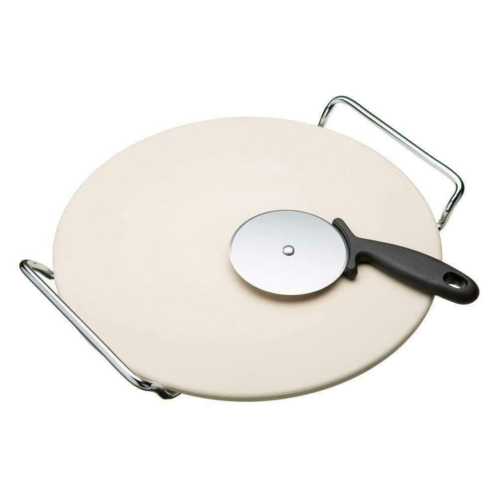 Kitchen Craft Ceramic Stone 13" 33cm Pizza Stone with Rack & Pizza Cutter Pizza