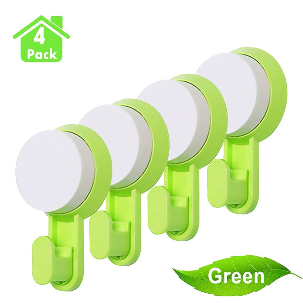 Suction Cup Hook, IELECMG Powerful Kitchen Shower Hooks 4 Pack Removable Wall Hook Vacuum Suction Cups Bathroom Hooks Hangers for Towel Coat Key Loofah Key Bag - Green