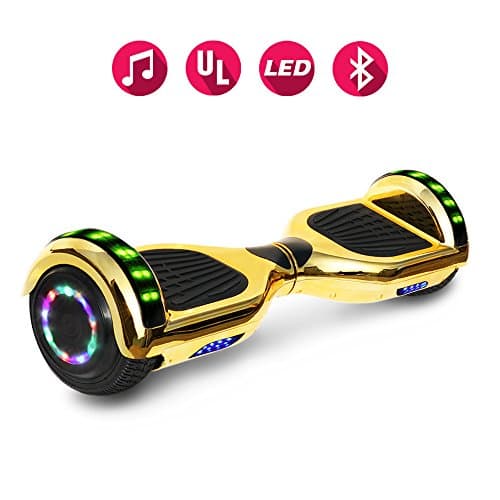 Otter Star Electric Chrome Hoverboard with built-in Speaker and LED lights self Balancing Scooter Dual Motors Hover board UL2272 Certified (Gold)