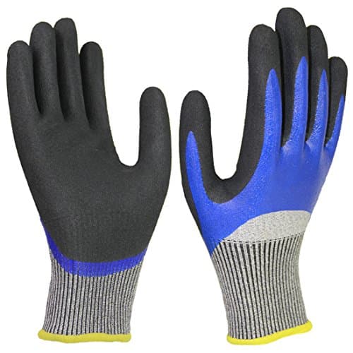 Cut Resistant Gloves, Double Protective Coating Water-Proof Superior Grip Work Gloves, Ideal for Kitchen Fishing Garden Watering Auto Repairing Mechanic and Safety Activities.
