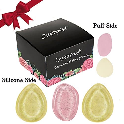 Beauty Makeup Sponge Blender, 3 PCS Double Side Silicone Sponge & Powder Puff Combine Beauty Makeup Blender Sponge - Flawless for Liquid,Cream and Powder Application Cosmetics Tool
