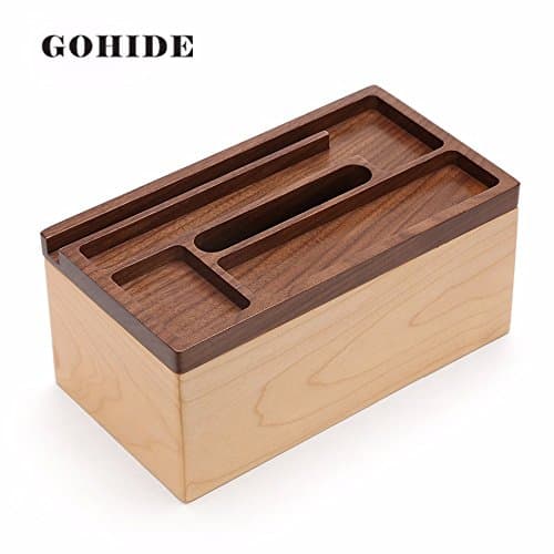 Gohide A Multi-function Natural Solid Wood Napkin Box Paper Case Pen Pencil Remote Control Plant Holder Desk Storage Box Container Pen Stands Stationery Collection L: 24.0cm W: 13.2cm H: 10.9cm XCX