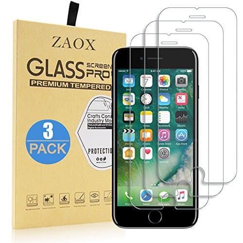iPhone 8, 7 Screen Protector Glass, ZAOX Tempered Glass Screen Protector [9H Hardness, 3D Touch Compatible] for Apple iPhone 8, iPhone 7 (3-Pack) (Clear)