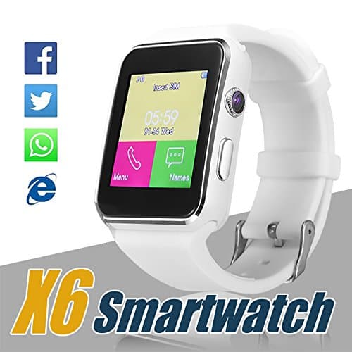 Smart Watch, Bluetooth Watch Touch Screen Smart Wrist Watch Support SIM Card, Pedometer, Sleep Monitor for Samsung LG Galaxy Note Sony Nexus Android Phones (X6 White)