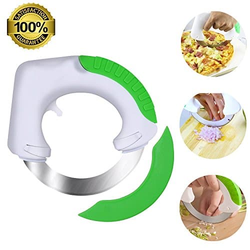 ANIKUV Circular Rolling Knife - Stainless Steel Multi Purpose Cutting Tool - FAST &amp; EASY for cutting Pizza, Meat, Vegetables &amp; Salad