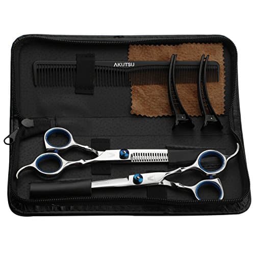 6.0" Silver Hair Cutting Thinning Scissors / Shears Set / Kit With Comb And Clips - For Home use / Barber Students (Blue knob)