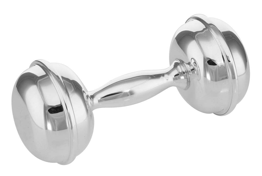 Dumbbell Sterling Silver Rattle - Engravable - USA made