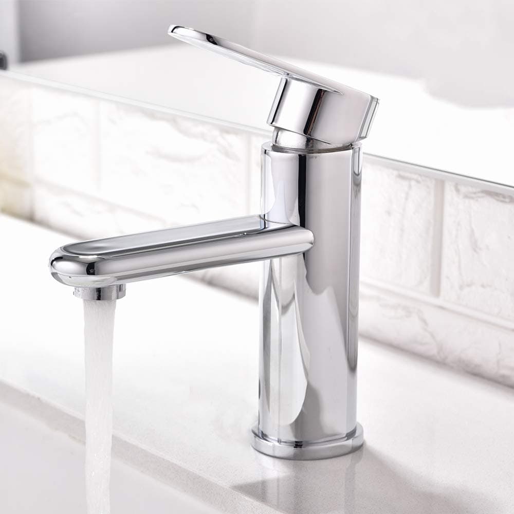 Modern Chrome Finish Base Single Hole Single Lever Bathroom Sink Tap, Stainless Steel Hot&Cold Water Bathroom Mixer Tap