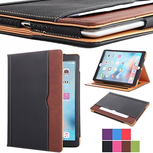I4UCase Apple iPad Pro 10.5 Inch 2017 Case - Soft Leather Stand Folio Case Cover for iPad Pro 10.5 Inch, with Multiple Viewing angles, Auto Sleep/Wake, Document Card Pocket (Black + Brown)