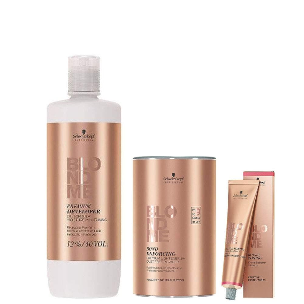 BlondMe Colour Combo Developer 12%/40Vol, Bond Enforcing Powder and x3 Lilac Toner