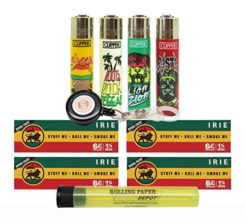 Bundle - 10 Items - Rasta Clipper Lighters, Irie 1 1/4 Papers, RPD Lighter Lasso and RPD Doob Tube