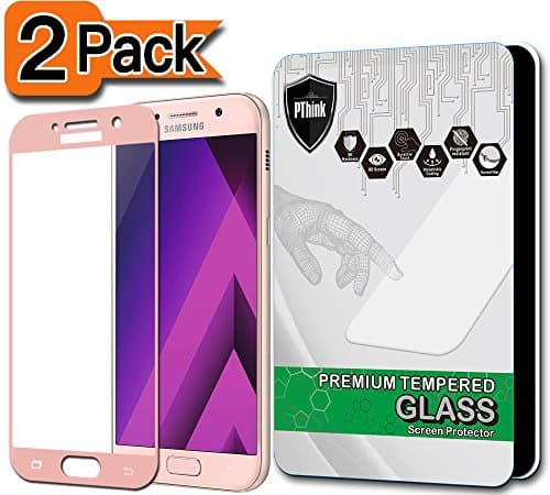 [2-Pack] PThink [Full Screen Coverage] Tempered Glass Screen Protector for Samsung Galaxy A7 2017 (Not for 2016 Version) - Pink