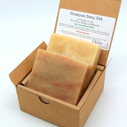 Shampoo Soap Gift Set (2 Full Size Bars) - Cherry Almond, Tea Tree & Mint HAIR / BODY / BEARD Soaps - Perfect for Travel, Gym, Outdoor Activities by Aptos Trading Company