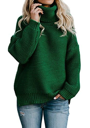 Gobought Womens Turtleneck Knitted Sweater Loose Long Sleeve Pullover with Slit