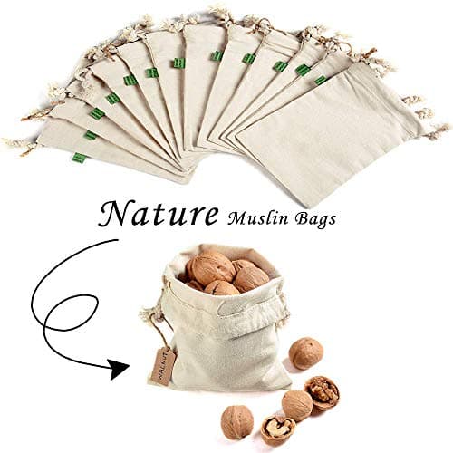 12 Pieces Small Canvas Drawstring Pouch Bags 5" x 7", Party Gift Bags,Muslin Linen Drawstring Bags Storage