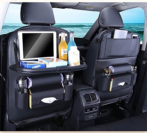 Car Multifunction Seat Back Organizer Car fold Dining rack seat storage bag Hanging bags Pockets for Kids Travel Automoblie In Car Accessoires (black)