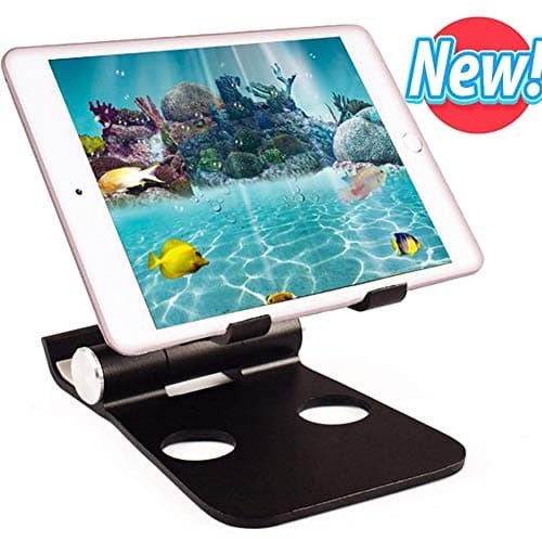 Foldable Tablet Stand, ZOORE Updated version Adjustable Phone Stand - Portable Full Alumimum Desktop Tablet Holder Stand compatible with iPad, iPhone, Nintendo Switch, Samsung, Kindl，Fire Black