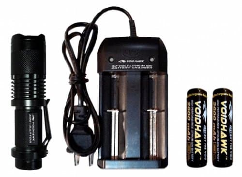 Brightest Compact LED Flashlight - Deluxe Set With Dual Channel Charger And (2) Rechargeable 18650 Li-Ion Batteries.