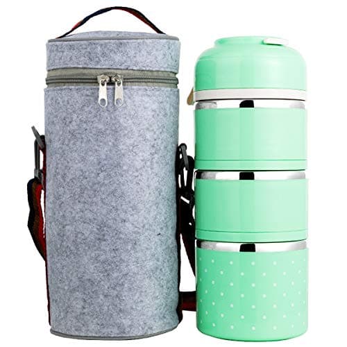 sumuya Bento Box 3 Stackable Stainless Steel Tiffin Lunch Box Food Storage Containers Box for Work Picnic Travel BBQs Beach Metal Food Warmers with Carrying Bag