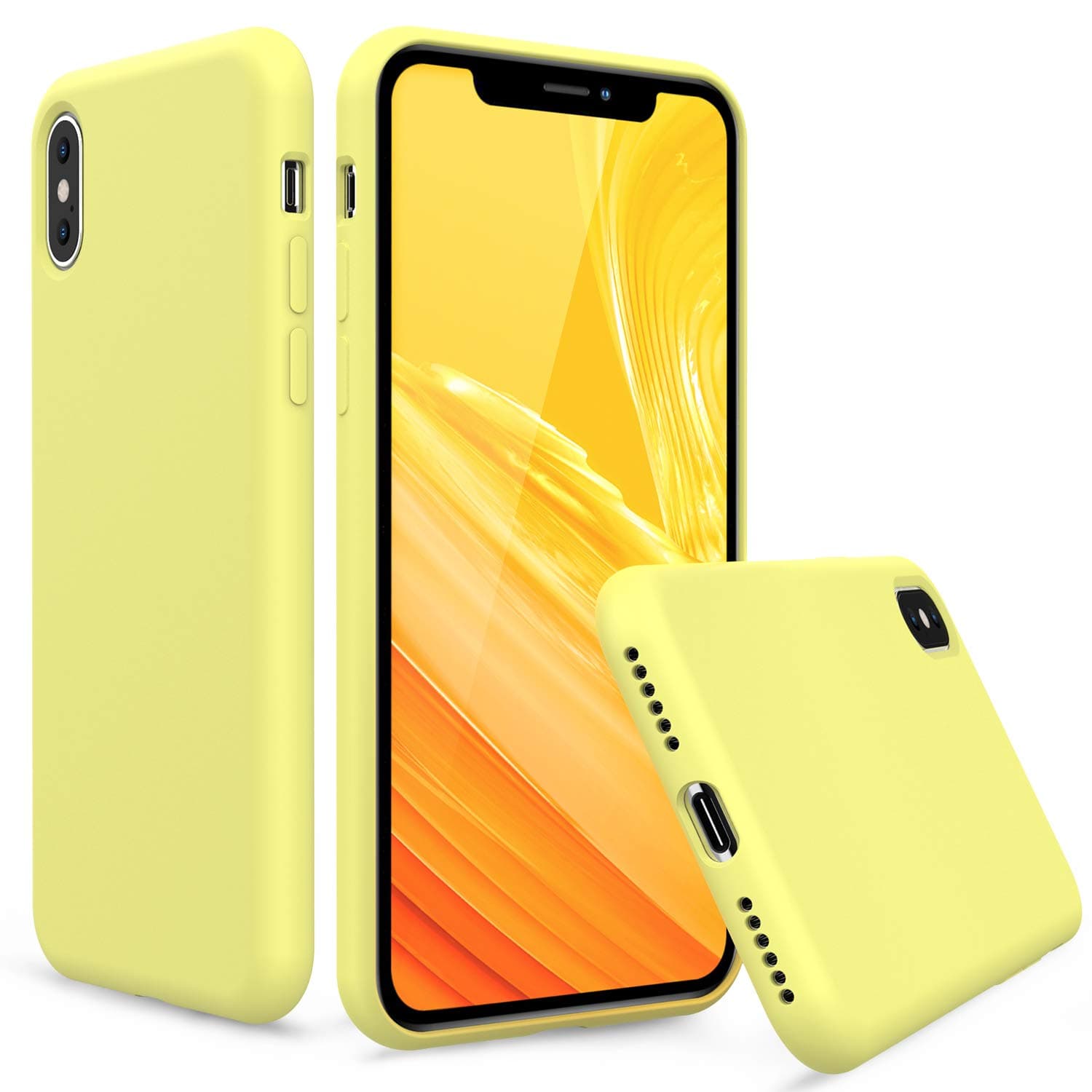 PENJOY Silicone Case for Apple iPhone Xs (2018) / iPhone X (2017) 5.8 inch, Full Body Protection Silicon Cases Support Wireless Charging Slim Rubber Cover (Yellow)