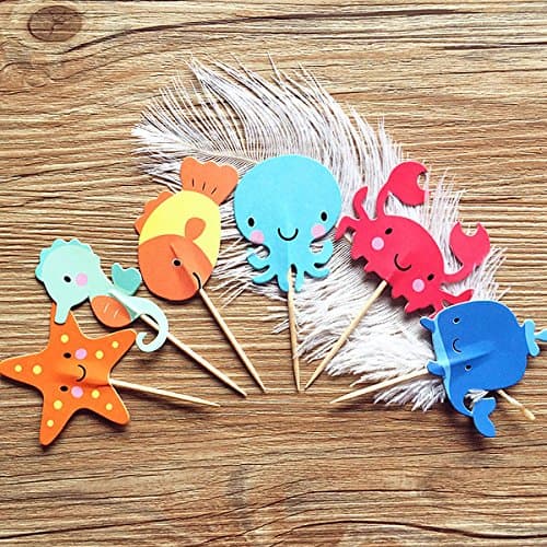 Value Pack- 24 Cupcake Toppers Picks- Various Themes (Sea Creatures)