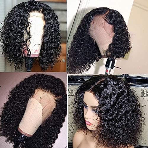 MsGem Curly Wave Human Hair Bob Wig 10 inch Unprocessed Brazilian Short Curly Hair Lace Front Human Hair Wigs For Black Women