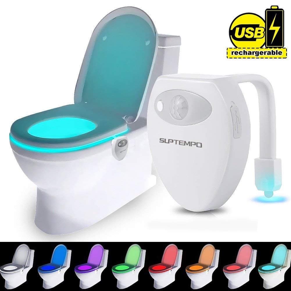 LED Toilet Bowl Night Light, Motion Sensor Activated Nightlights USB Rechargeable Colorful Toilet Light (1 PCS)