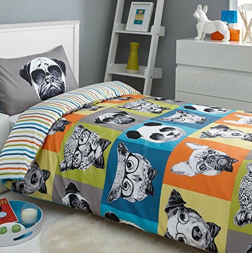 Hipster Animals 2 Piece UK Double /US Full Sheet Set – 1 x double sided sheet & 2 x pillowcases